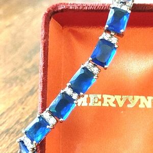 Costume Sapphire & Diamond Tennis Bracelet in Silver Metal